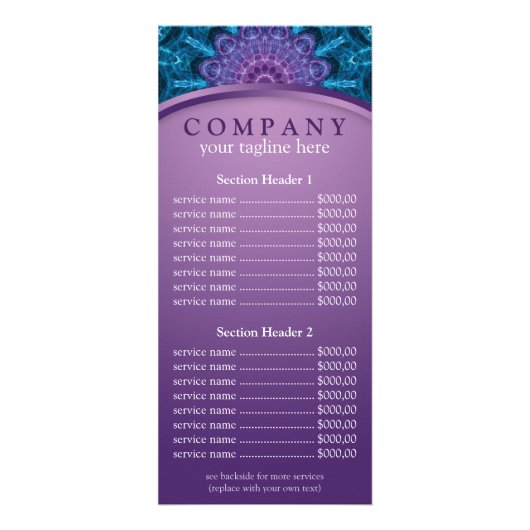 Spirituele Paarse Bloem mandala prijslijst menu (Voorkant)