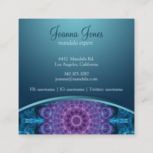 Spirituele paarse bloem, zee van blauw vierkante visitekaartje (Achterkant)