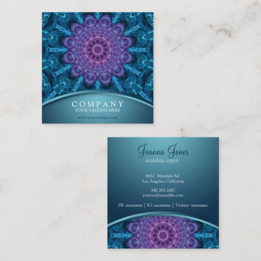 Spirituele paarse bloem, zee van blauw vierkante visitekaartje (Voorkant / Achterkant)