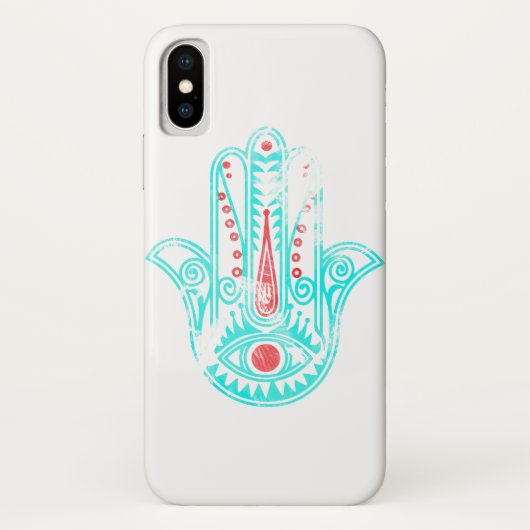 Spirituele rode blauwgroen waterverf Hamsa Hand Fa Case-Mate iPhone Case (Achterkant)