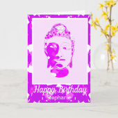 Spirituele Roze & Witte Symmetrie Boeddha Verjaard Kaart (Gele Bloem)