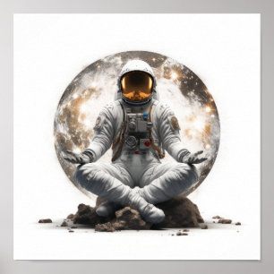 Spirituele sereniteit: astronaut mediteert in het poster