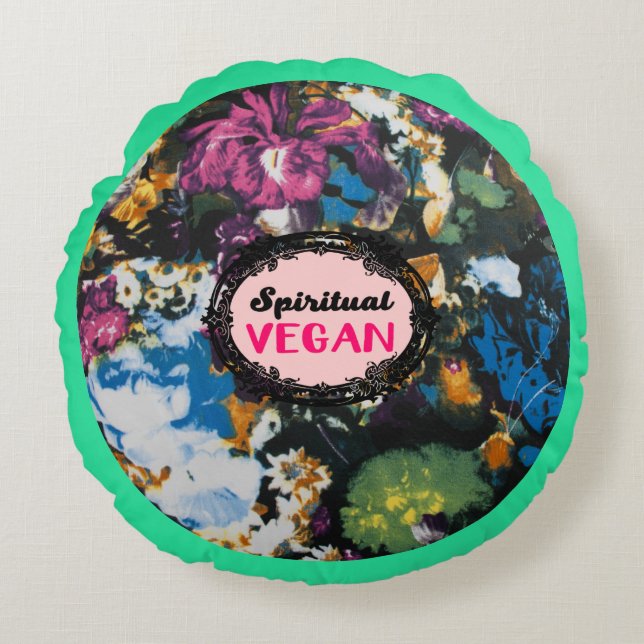 Spirituele Vegan Round Pillow Rond Kussen (Voorkant)