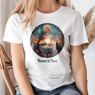 Spirituele Vintage "Rooted in Peace" Trees Sunset T-shirt