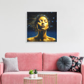 Spirituele vrouw in water onder de sterren canvas afdruk (Insitu (Woonkamer))