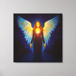 Spirituell Leuchtender Engel bei Nacht am See Canvas Afdruk