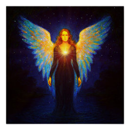 Spirituell Leuchtender Engel bei Nacht am See Perfect Poster