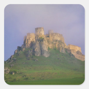 Spissky hrad in mist, Slowakije Vierkante Sticker