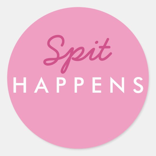 "Spit gebeurt" Baby shower Sticker in Roze en Whi (Voorkant)