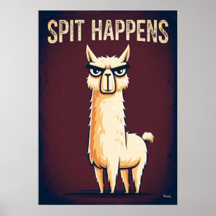 Spit Gebeurt – Grappige Lama Cartoon Karakter Kuns Poster