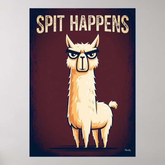 Spit Gebeurt – Grappige Lama Cartoon Karakter Kuns Poster (Voorkant)