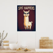 Spit Gebeurt – Grappige Lama Cartoon Karakter Kuns Poster (Keuken)