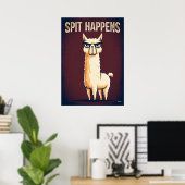 Spit Gebeurt – Grappige Lama Cartoon Karakter Kuns Poster (Thuiskantoor)