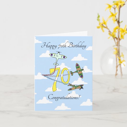 Spitfire 70th Birthday (Blue Sky) Kaart (Gele Bloem)