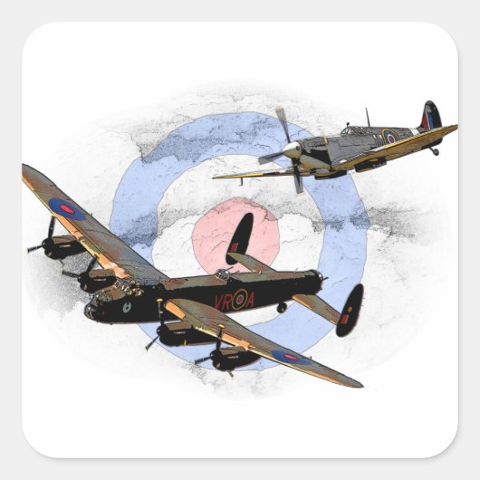 Spitfire and Lancaster Vierkante Sticker (Voorkant)