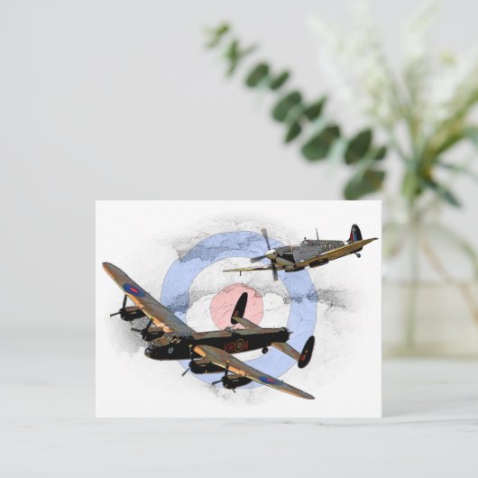 Spitfire en Lancaster Briefkaart (Staand voorkant)