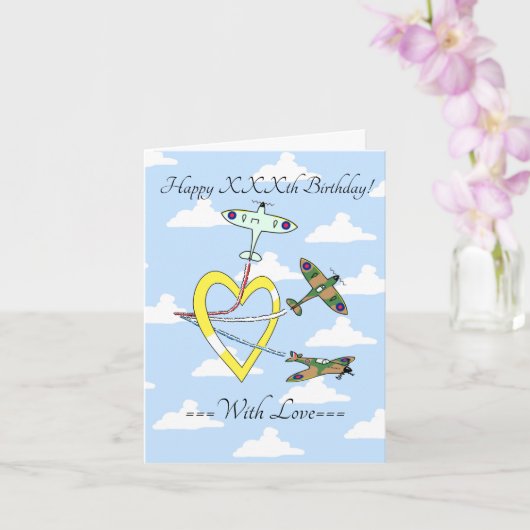 Spitfire Heart Blue Sky Birthday Card Kaart (Orchidee)