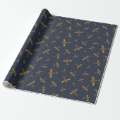 Spitfire oorlogsvliegtuigen op Navy Blue Pattern Cadeaupapier (Uitgerold)