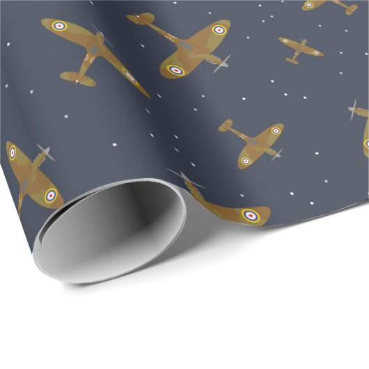 Spitfire oorlogsvliegtuigen op Navy Blue Pattern Cadeaupapier (Rol Hoek)