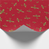 Spitfire oorlogsvliegtuigen op rood patroon cadeaupapier (Hoek)