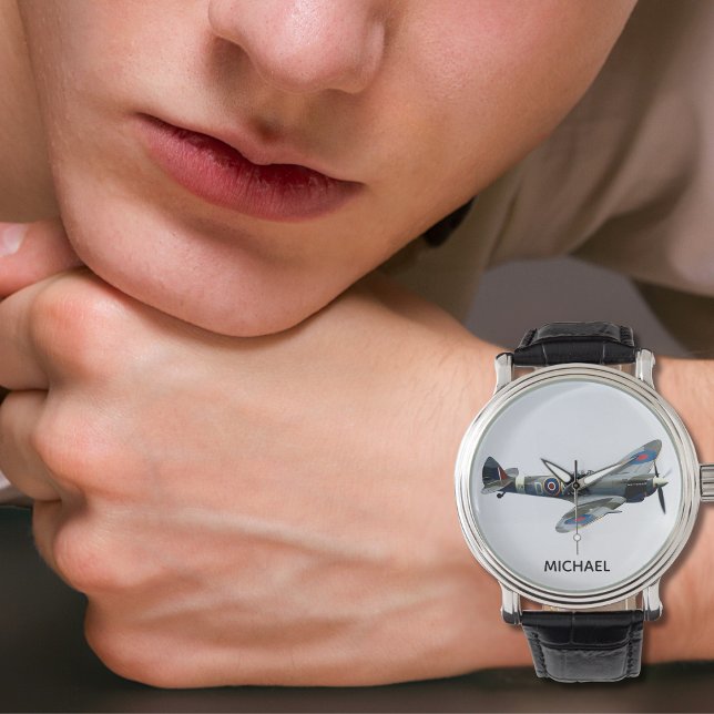 Spitfire Vliegtuig Foto Cool Aangepaste Piloot Naa Horloge (Creator heeft geüpload)