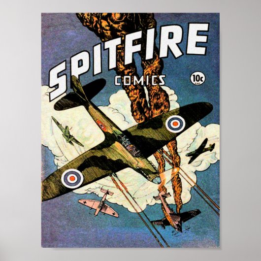 Spitfire Vliegtuig Vintage Poster (Voorkant)