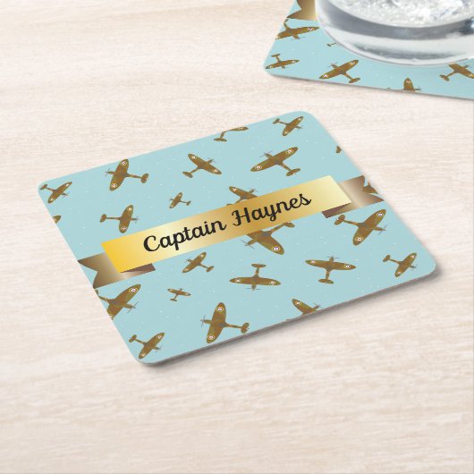 Spitfire War Planes on Light Blue Kartonnen Onderzetters (Schuin)