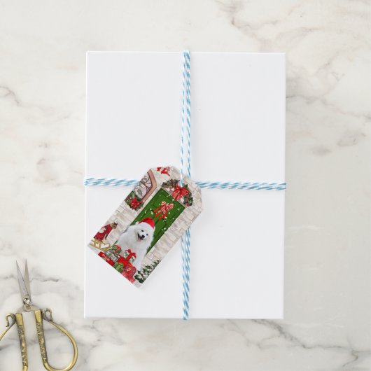 Spitz Dog Kerstmis Cadeaulabel (Met Touw)