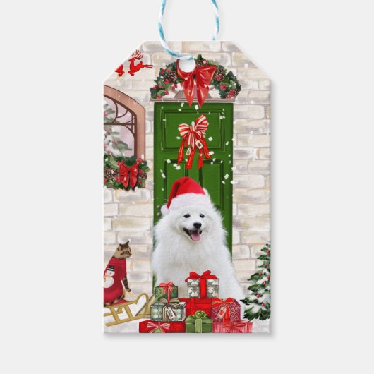 Spitz Dog Kerstmis Cadeaulabel (Voorkant)