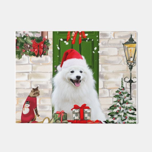 Spitz Dog Kerstmis Deurmat (Voorkant)