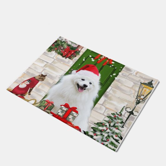 Spitz Dog Kerstmis Deurmat (Schuin)