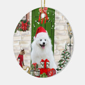 Spitz Dog Kerstmis Keramisch Ornament (Links)