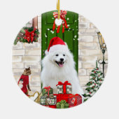 Spitz Dog Kerstmis Keramisch Ornament (Achterkant)