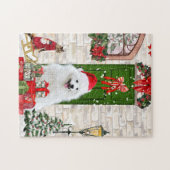 Spitz Dog Kerstmis Legpuzzel (Horizontaal)