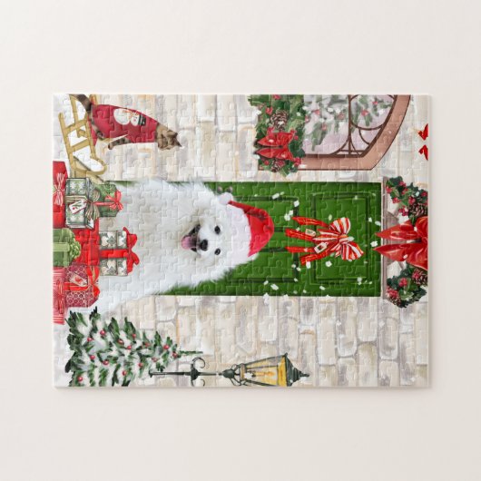 Spitz Dog Kerstmis Legpuzzel (Horizontaal)