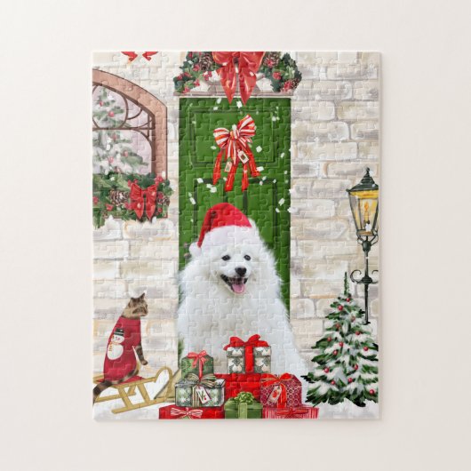 Spitz Dog Kerstmis Legpuzzel (Verticaal)