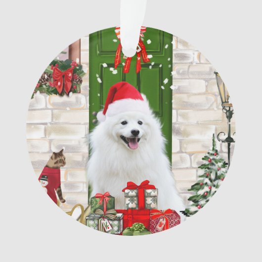 Spitz Dog Kerstmis Ornament (voorkant)