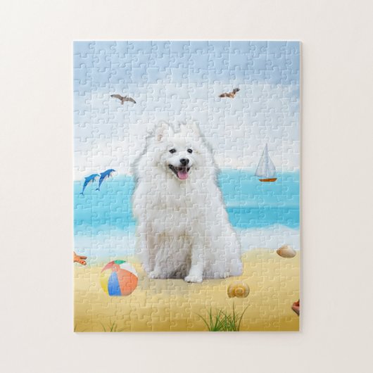 Spitz Hond op Strand Legpuzzel (Verticaal)