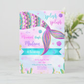 Splas Zeemeermin Verjaardagsuitnodiging Kaart (Staand voorkant)