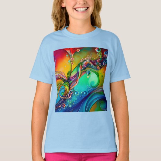 Splash. Abstracte kleurige bubbels T-shirt (Voorkant)