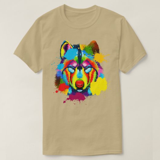 Splash Art Amerikaans Wolf Gezicht T-shirt (Design voorkant)