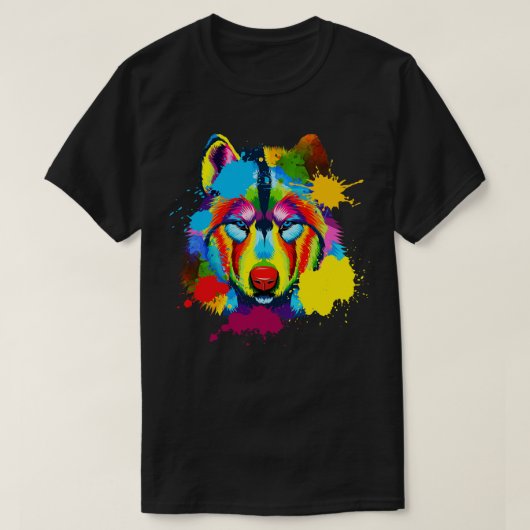 Splash Art Amerikaans Wolf Gezicht T-shirt (Design voorkant)