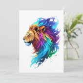 Splash art een leeuwenkop kant kleurrijk schilderi bedankkaart (Staand voorkant)