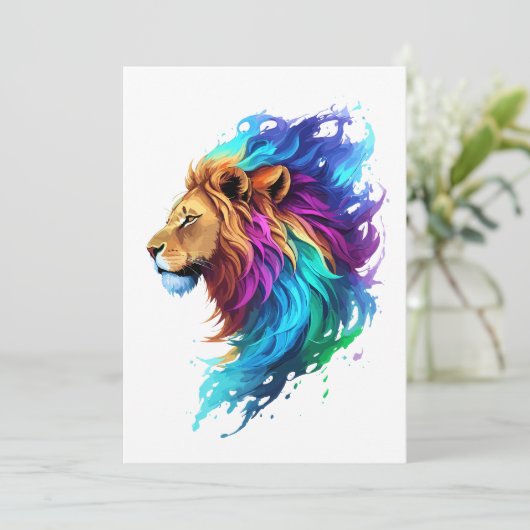 Splash art een leeuwenkop kant kleurrijk schilderi bedankkaart (Staand voorkant)