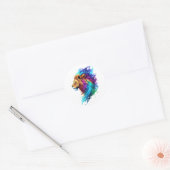 Splash art een leeuwenkop kant kleurrijk schilderi ronde sticker (Envelop)