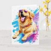 Splash Art Golden Retriever With Sunglasses Blank Kaart (Gele Bloem)