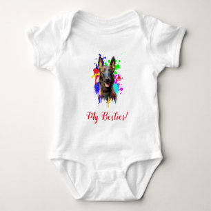 Splash Art Schattige Malinois Dog Baby Bodysuit