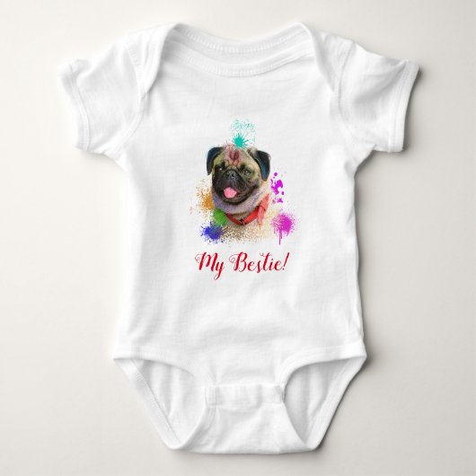 Splash Art Schattige Pug Dog Baby Bodysuit (Voorkant)