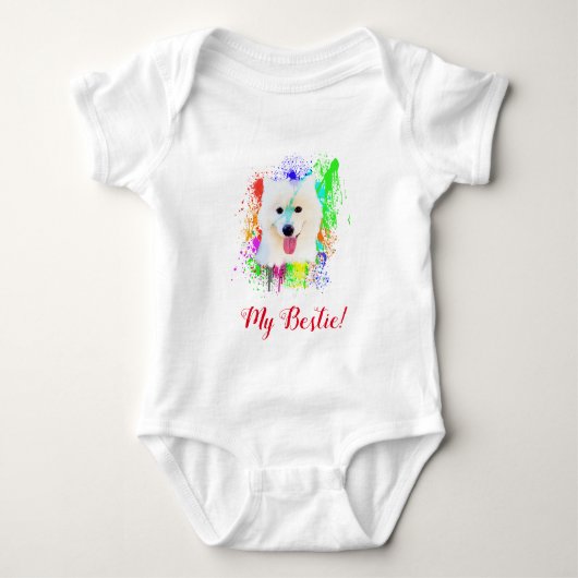 Splash Art Schattige Samoyed Dog Baby Bodysuit (Voorkant)