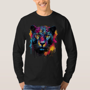 Splash Art Wildlife Big Cat Lover Kleurrijk Zwart T-shirt